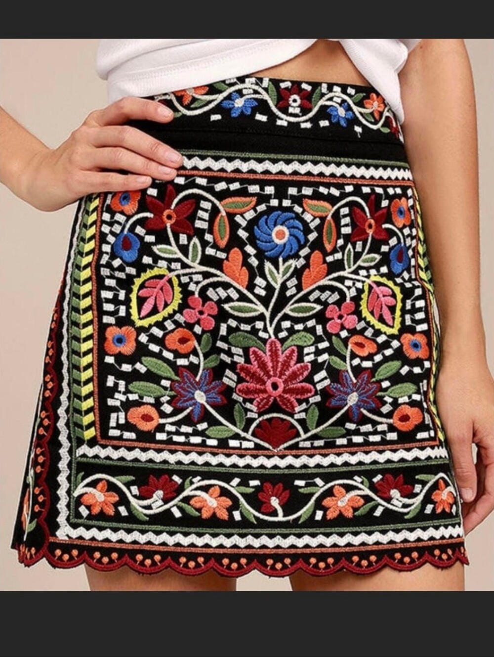 Lulus Don't Stop The Party black embroidered mini skirt Size XL